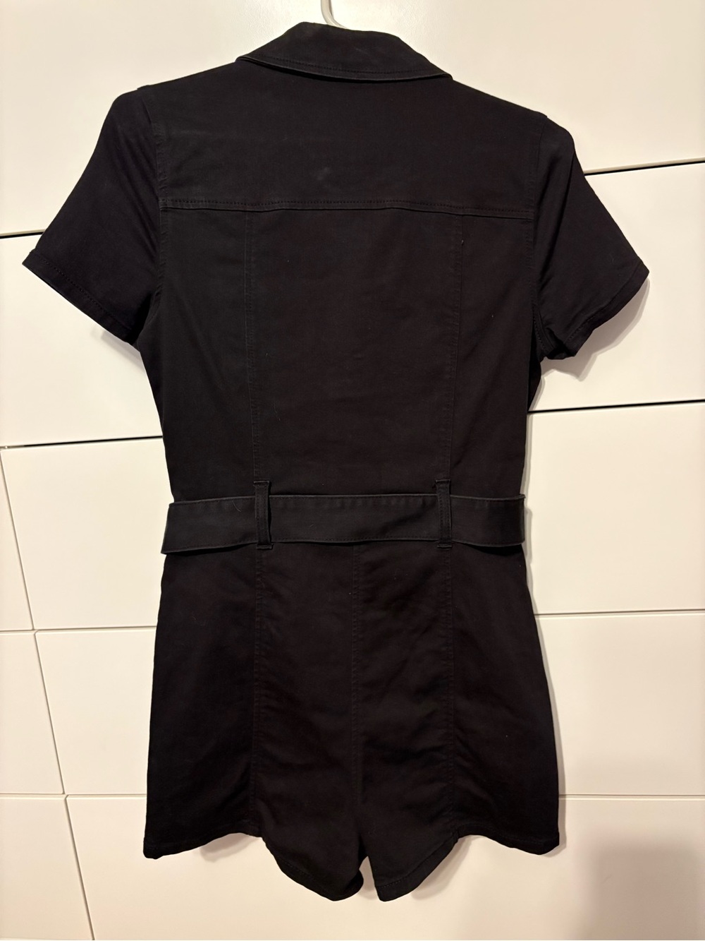 Guess Black Short-Sleeve Zip-Front Romper with Rose Gold Hardware - Picture 5 of 8